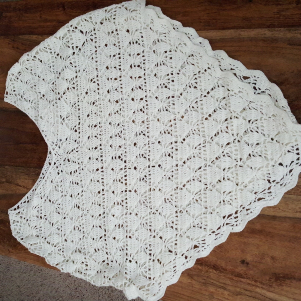 Vintage Boho Hippie White Crochet Knit Poncho Sweater